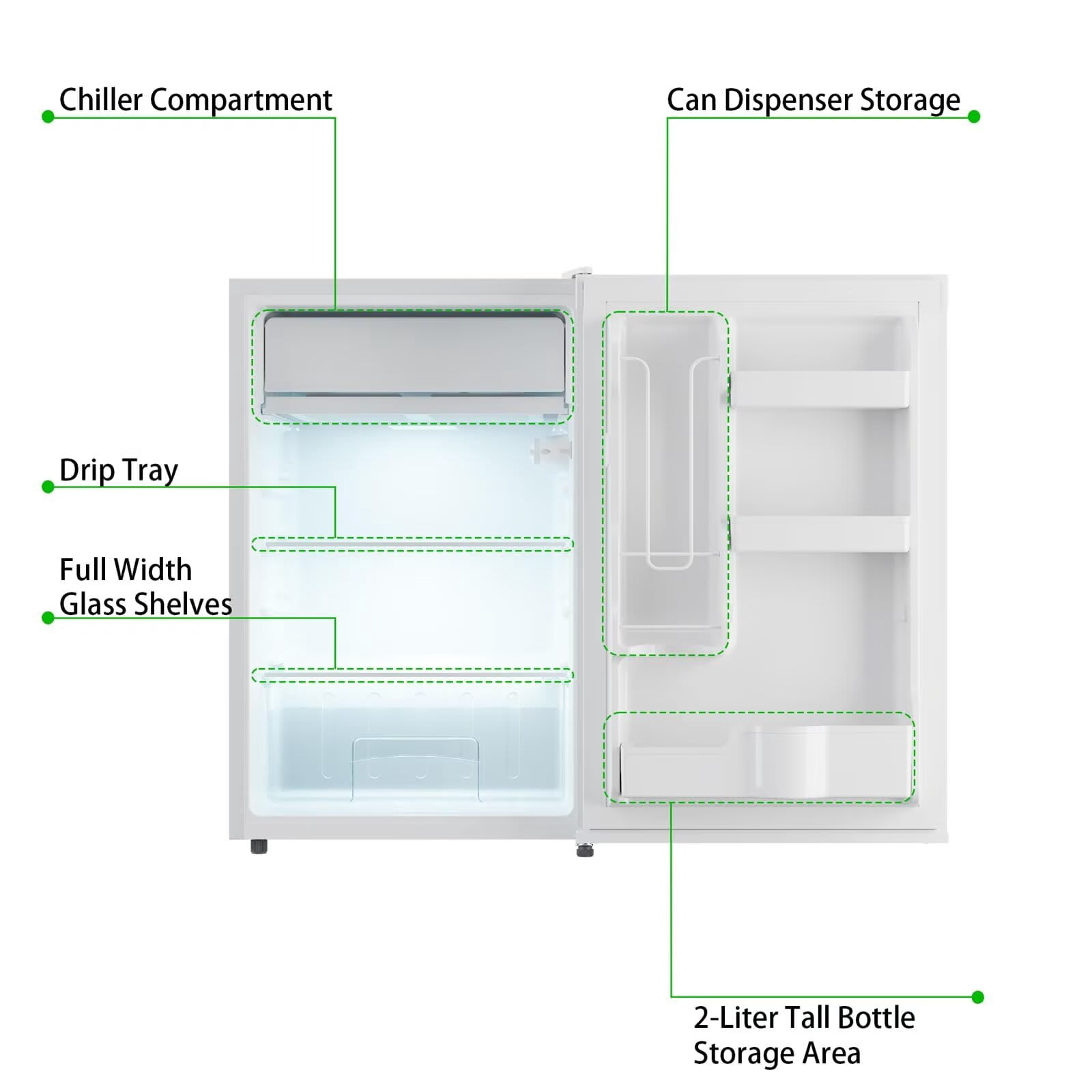 EastVita 4.3 Cu.Ft. Single Door Compact Refrigerator with Freezer - Slide Out Glass Shelf Compact Fridge for Bedroom Office Dorm-White