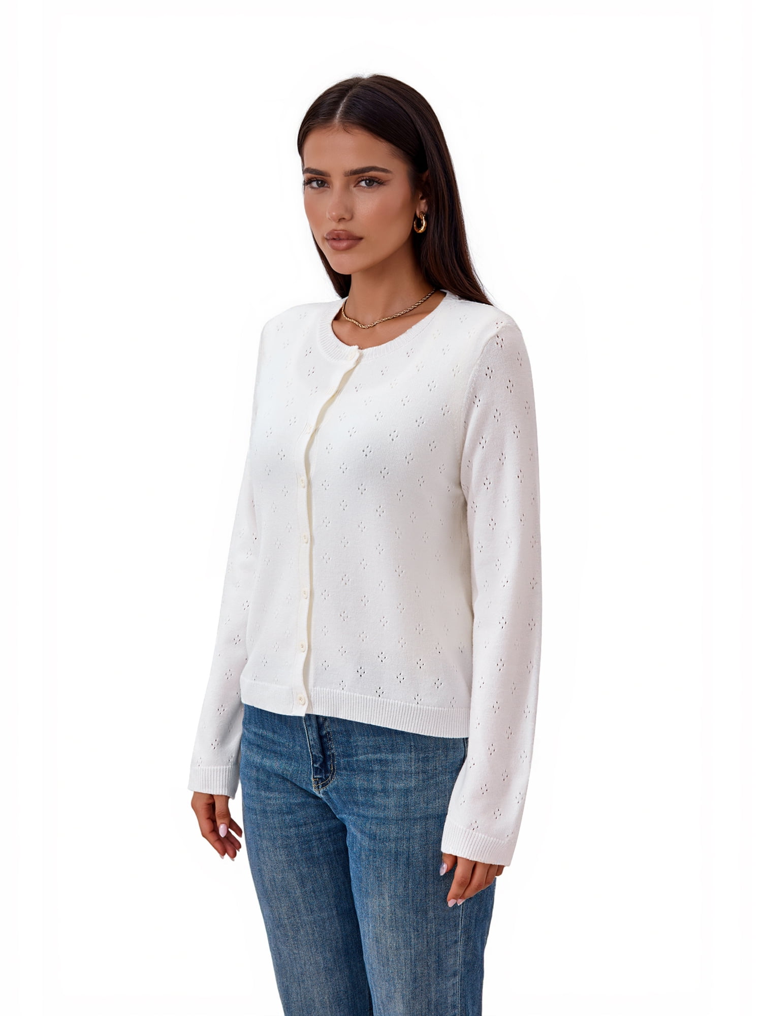 PRETTY GARDEN Women's Pointelle Cardigan, Sizes S-XXL