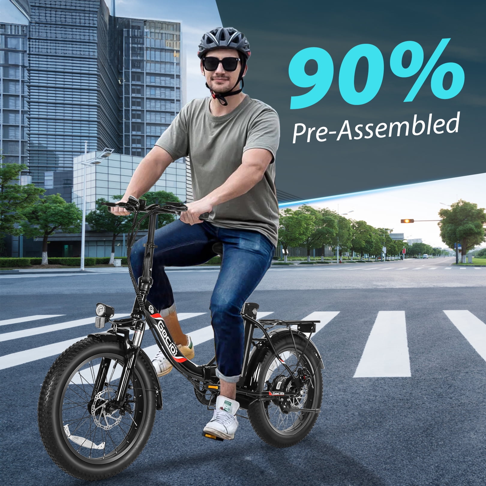 Gocio 20" Folding Electric Bike for Adults, 750W Peak Motor Fat Tire Commuter Ebike, 48V 10.4Ah Battery, 7 Speed, UL2849