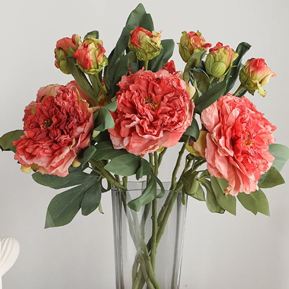 Travelwant 3Packs Artificial Peony Silk Flower Leaf Home Office Wedding Party Festival Bar Decor