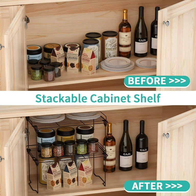 Cabinet Shelf Organizers Stackable Expandable Set of 2 Metal Kitchen  Counter Metal Shelves Pantry Bedroom Storage Racks 2pcs - AliExpress