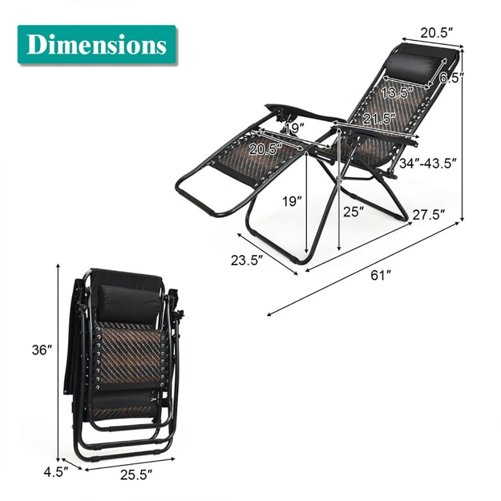 Aimee Lii Folding Rattan Zero Gravity Lounge Chair with Removable Head Pillow, Outdoor Patio Furniture, Brown