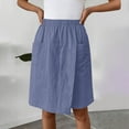 thumbnail image 7 of IWRICH Women's Casual Skorts High Waist Summer Linen Knee Length Shorts Solid Tennis Golf Beach Loose Trendy Skirt with Pockets Blue XXL, 7 of 7