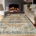 thumbnail image 1 of Twister.CK Machine Washable Area Rug 8' x 10', Non Slip Backing Low Pile Rugs Boho Vintage Foldable Stain Resistant Indoor Carpet for Bedroom Living Room Playroom, Brown, 1 of 7