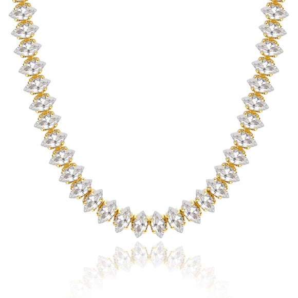 KissYan Tennis Necklace for Women, 14K/White Gold Plated Diamond Cubic Zirconia Baguette Tennis Chain Chunky Choker Necklace Dainty Jewelry Gifts
