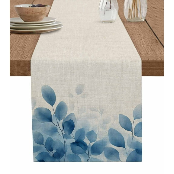 Table Runner Dresser Scarf 16 x 72 Inch Spring Eucalyptus Leaf Watercolor Leaves Linen Background Table Runners Non-Slip Heat Kitchen Dining Table Decor for Indoor Outdoor Home Party Decoration