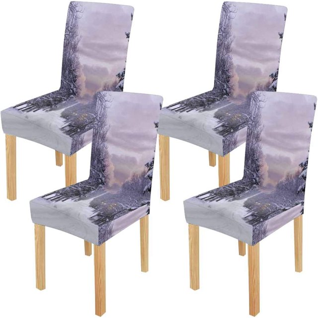 Funda protectora para silla ABPHQTO Navidad Long Narrow Road Hill Evening Winter Light Juego de 4