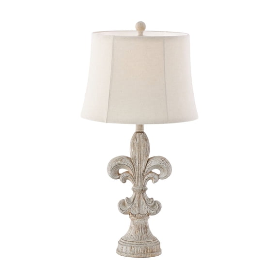 DecMode 28" Fleur De Lis Beige Table Lamp with White Fabric Shade (2 Count)