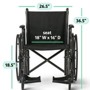 Medline Wheelchair with Swing-Back Desk Arms, Swing-Away Footrests, 18-In Seat, Foldable, 300 lb Weight Capacity, Black