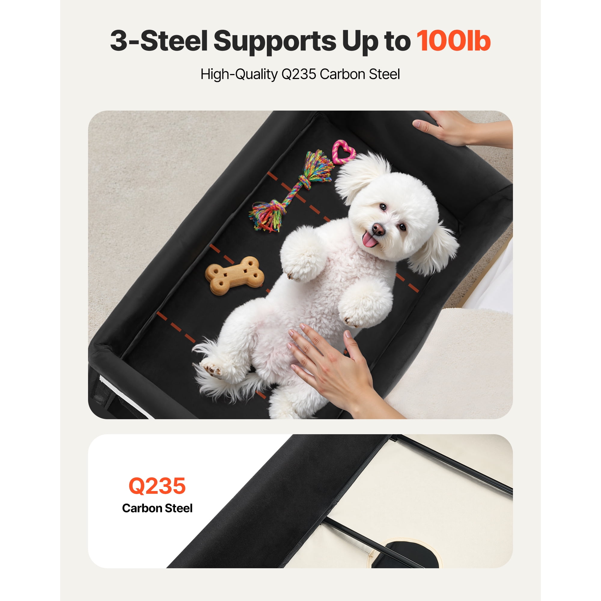 KFFKFF Double-Layer Pet Bed with Wheels, Foldable Dog Bed with Durable Oxford Cloth, Soft Velvet, Side Storage Pockets, and Storage Bag,40" X 23"
