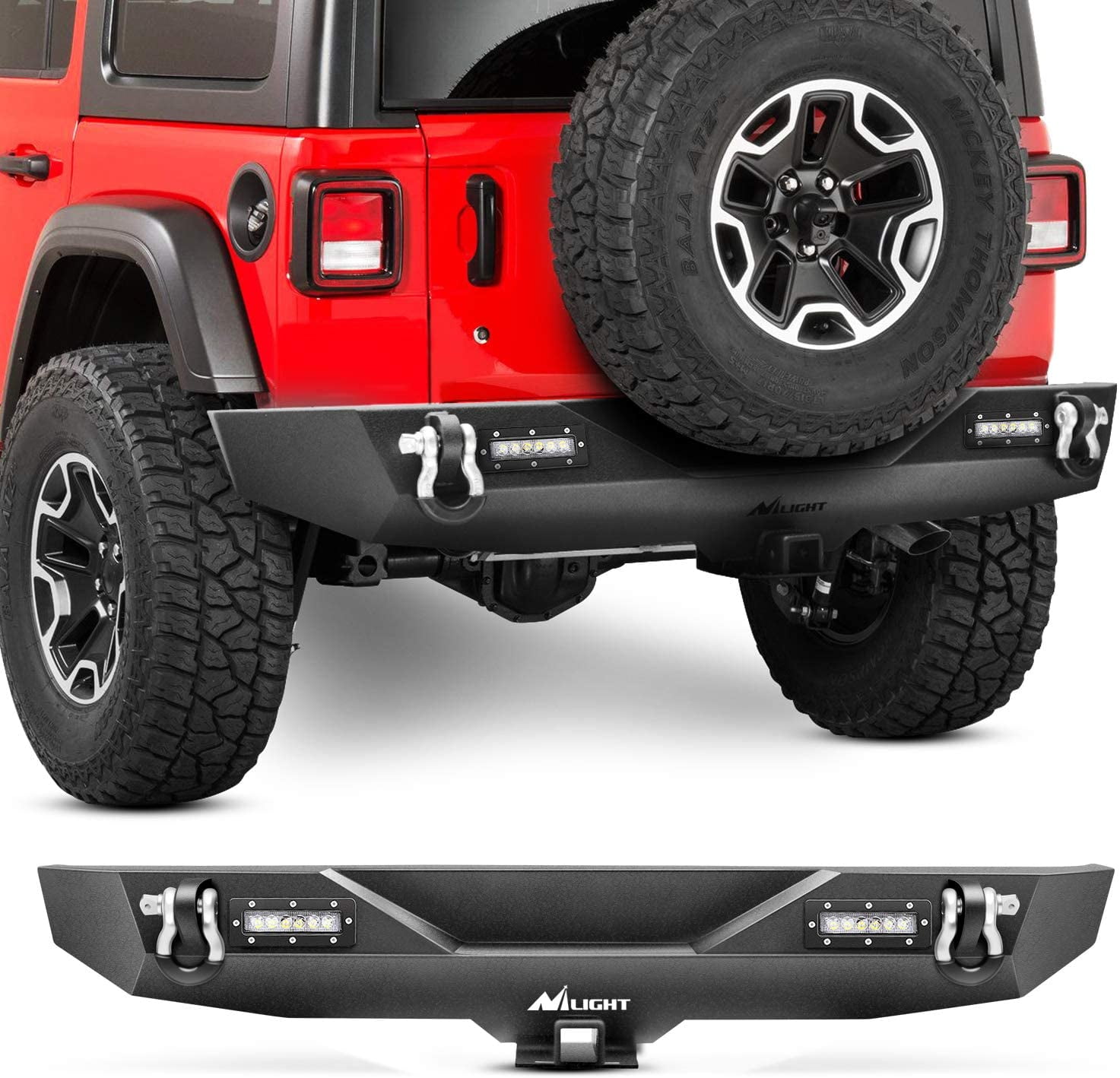 Nilight Rear Bumper Compatible for 2018 2019 2020 2021 2022 Jeep Wrangler  JL Rock Crawler Bumper with Hitch Receiver & 2X Upgraded 18W LED Lights Off  Road Textured Black 