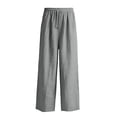 thumbnail image 2 of HNMKIU Wide Leg Pants Linen Drawstring with Pockets Solid Loose Casual Joggers Breathable Summer Trousers for Women Grey,M, 2 of 9