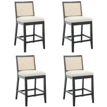 Guyou Rattan Counter Stools Set of 4, 26 Inch Modern Linen Upholstered Counter Height Bar Stools, Farmhouse Wooden Barstools, Kitchen Island Chairs for Bar Dining Room Kitchen Island, Cream