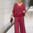 thumbnail image 4 of ZenCart Women's Casual Two Piece Chiffon Outfit Summer V-neck Short Sleeve Top Wide Leg Pants Set Loose Loungewear Suit, 4 of 8