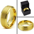 thumbnail image 3 of Tungsten Wedding Band Ring 8mm for Men Women Comfort Fit 18K Yellow Gold Plated Step Beveled Edge Brushed Polished Lifetime Guarantee, 3 of 5