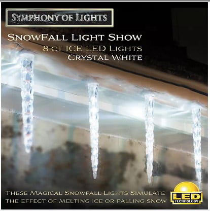 Symphony Of Lights 6 Ice LED Lights Crystal White Snowfall Light Show Icicle 