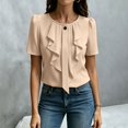 thumbnail image 5 of Kaemgyyd Shirts for Women Dressy Ruffle Front Round Neck Top Button up Short Sleeve Business Casual Summer Blouse, 5 of 6