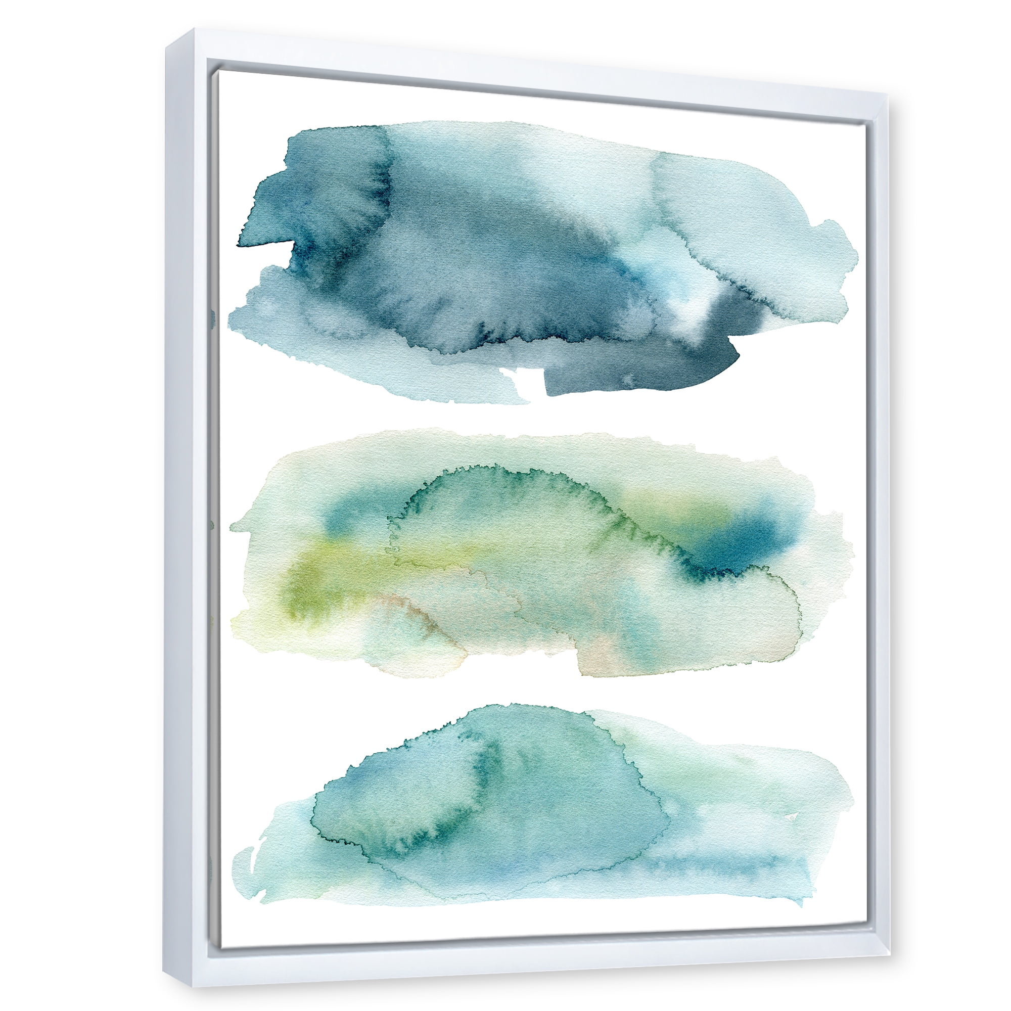 Designart 'Green and Blue Clouds' Modern Framed Canvas Wall Art Print