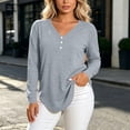 thumbnail image 5 of hoksml Women's V Neck Henley Long Sleeve T Shirt, 3 Button Front Curved Hem Casual Blouse, Loose Fit Basic Top Solid Colors, 5 of 6