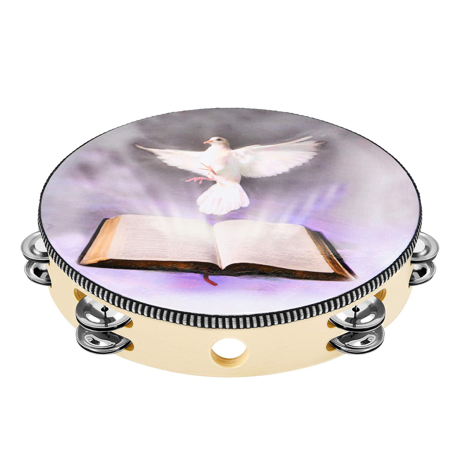 Eastar Tambourine 10" Dove Bible Double Row Jingle Tambourine for
