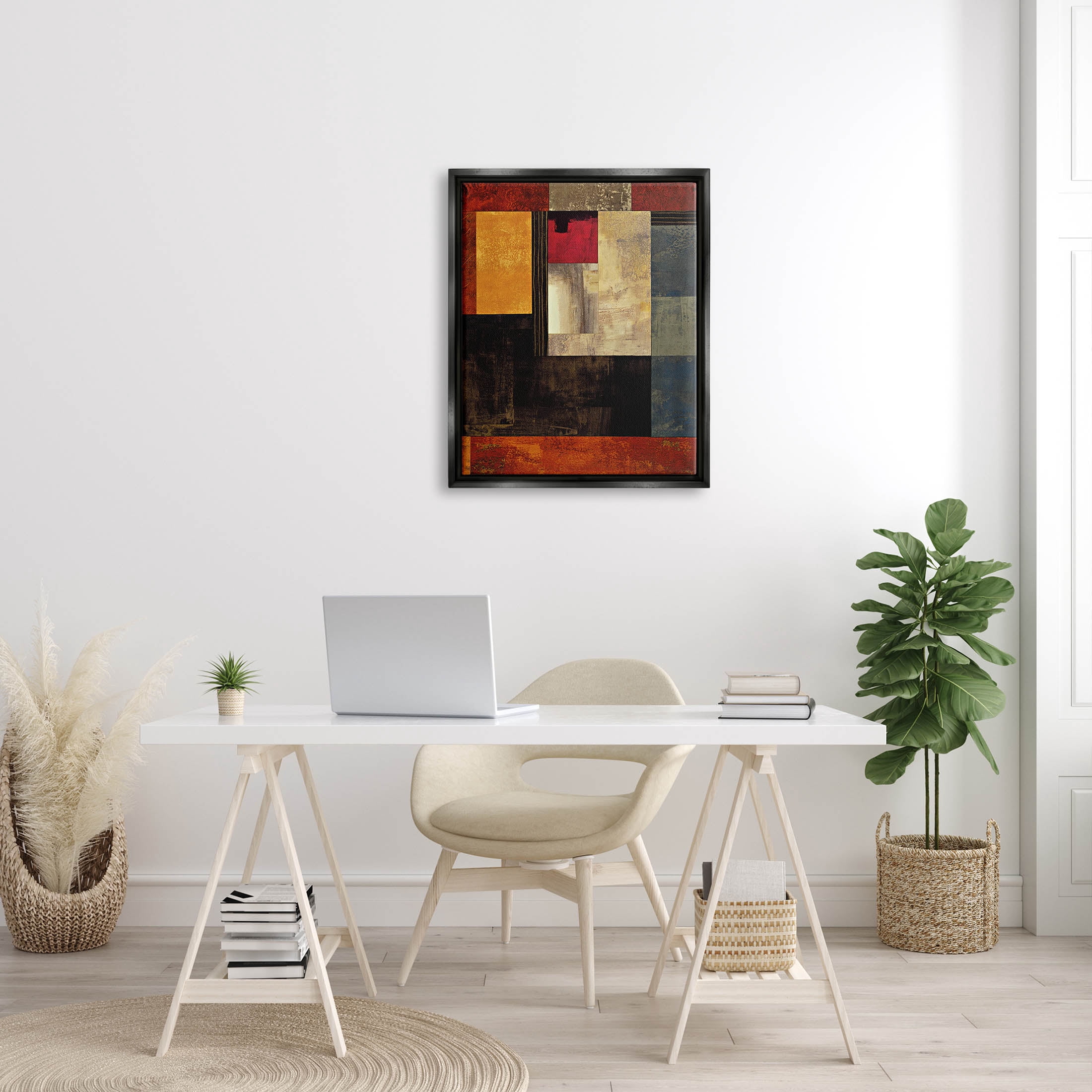 Rich Red Geometric Squares Abstract Graphic Art Jet Black Framed Art Print Wall Art