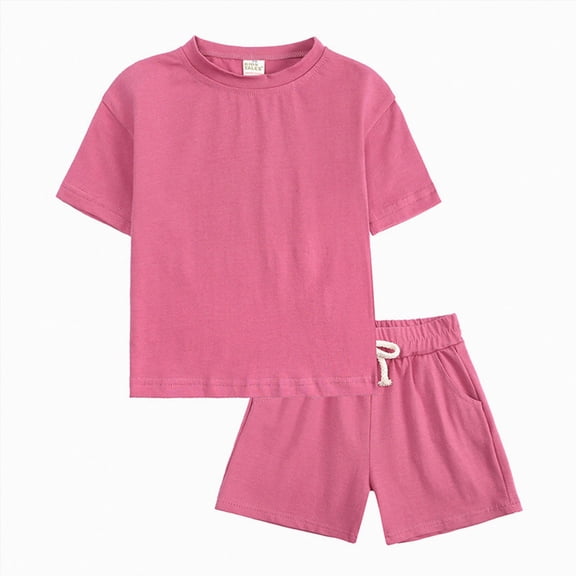 XZNPDUCQ 3-4 Years Summer Gym Clothing Sets Shorts 2Pcs Clothes Set 2 Piece Athletic Outfit Running Tracksuit Casual School Outfits A56-Hot Pink