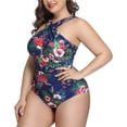 thumbnail image 2 of Trajes de baño de una pieza de talla grande con cruz frontal para mujer Trajes de baño con control de barriga Adepaton HMHZ263-5, 2 of 7