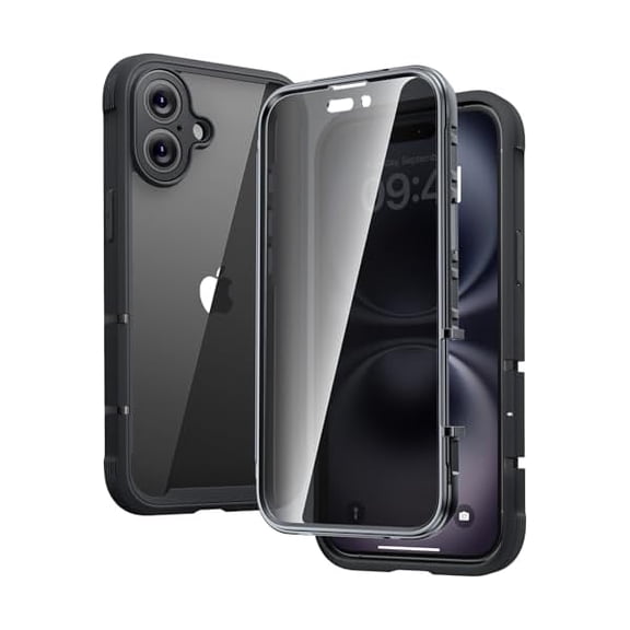 Eryueer Designed for iPhone 16 Case 6.1 Inch,Upgraded [Full Camera Protection] Full Body Rugged Clear Bumper Case with Built-in Privacy Screen Protector for iPhone 16,Black