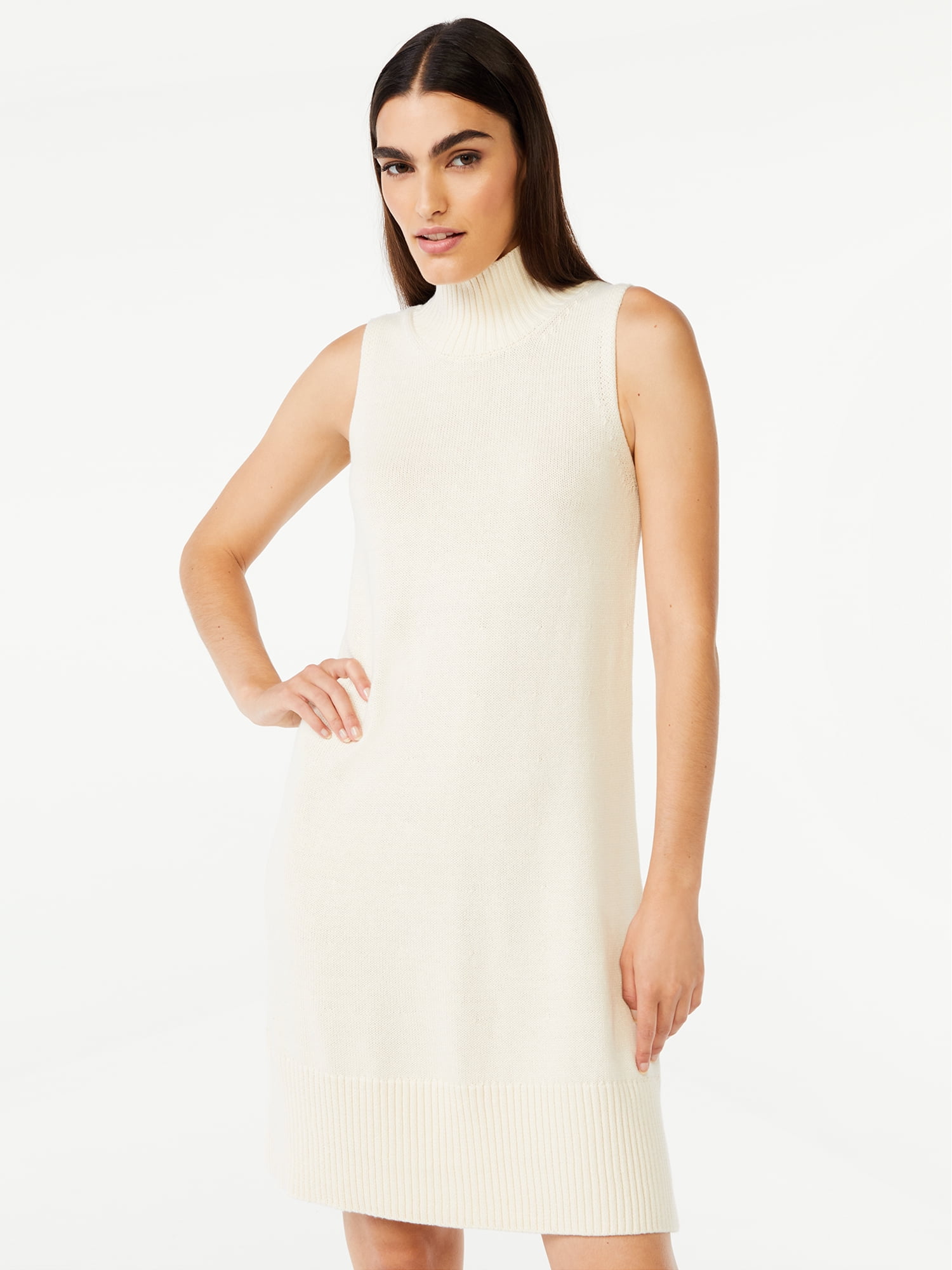 Sleeveless White Ribbed Turtleneck Dress Buy White Dresses For