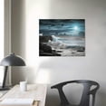 thumbnail image 3 of JEUXUS Large Framed Wall Art Canvas Ocean Decor Beach Theme Bedroom Large Black White Blue Ocean Waves Seagulls Moon Picture Living Room Decoration Posters Art Wall Paintings, Ready to Hang 20x16in, 3 of 4