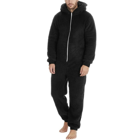 Dwaogom Men's Hooded Jumpsuit Zip Up One Piece Pajamas Playsuit Jogger Sweatsuit Overall Romper