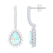 Rosec Jewels Ethiopian Opal Drop Earrings with Moissanite (AAA Quality) 5x7 mm Teardrop Opal Bridal Earrings, 925 Sterling Silver