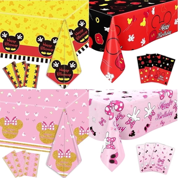 4-Pack Table Cover Waterproof Mickey Mouse Minnie Mouse Plastic Tablecloths 108x54 inches