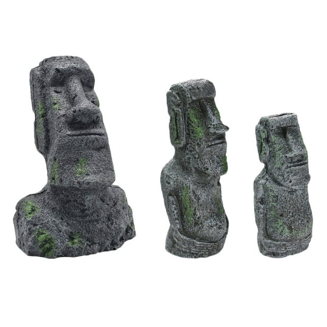 3 unids acuario Moai estatuas Isla de Pascua Ornamentos de cabeza de piedra Tanque de pescado Decoración de jardinería