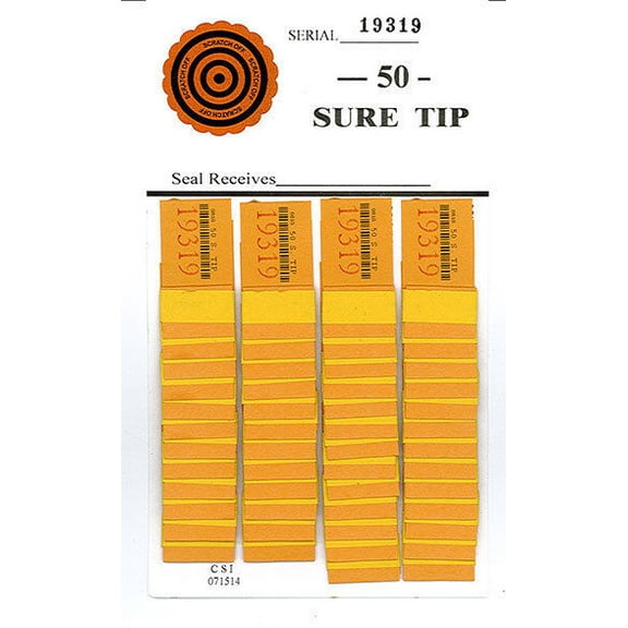 One Dozen # 50 Sure Tip Board (1-1 to 50 Raffle/Jar Tickets
