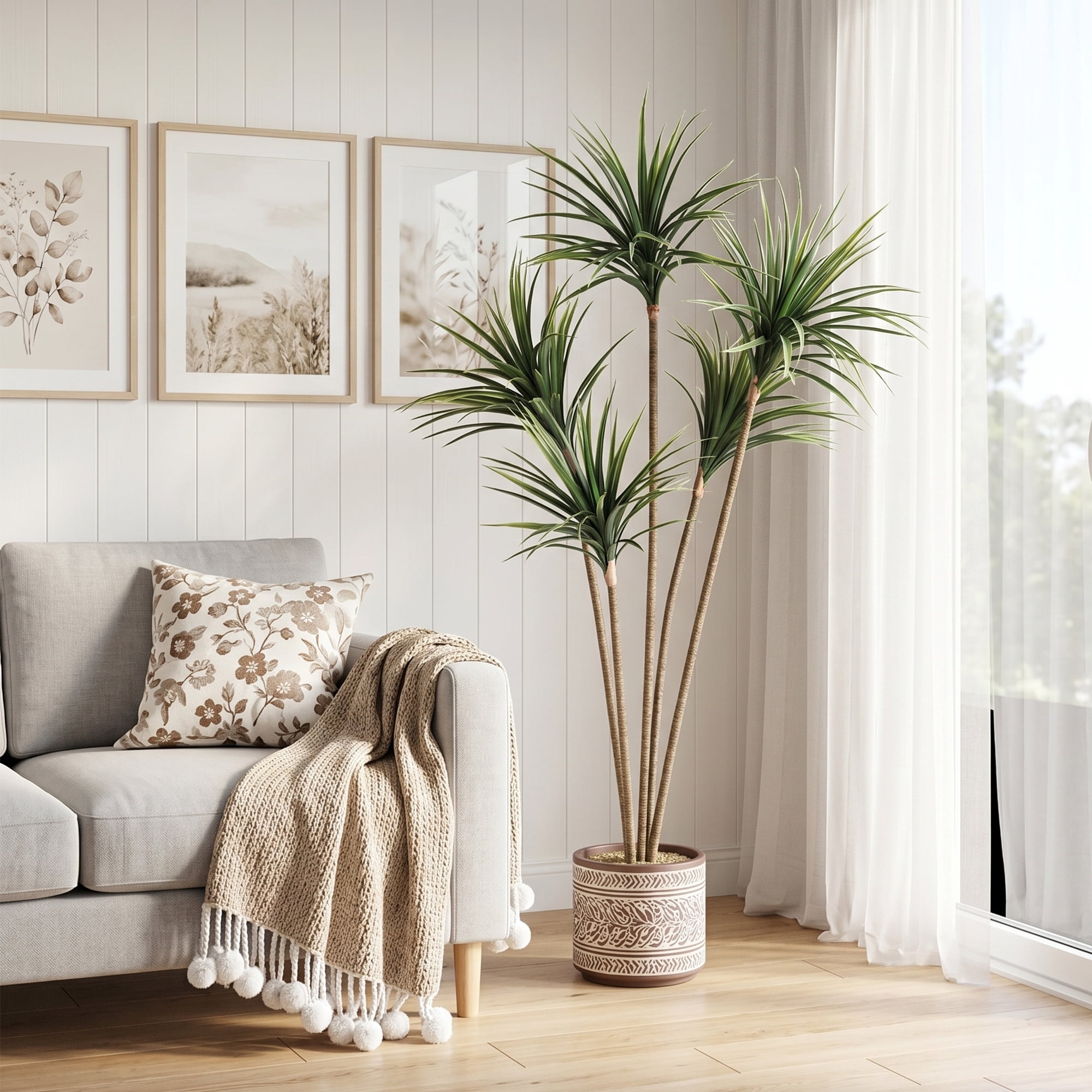 Artificial Dracaena Marginata Tree 5FT Tall – Lifelike Faux Floor Plant for Home Office Decor