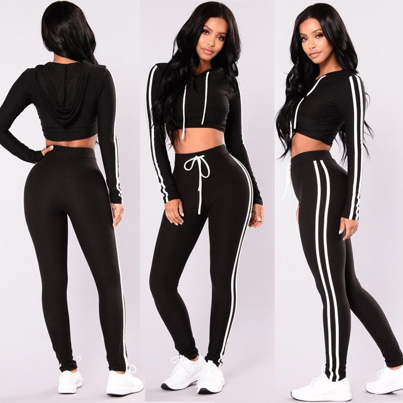 Women's 2Pcs Sport Hoodies Tops Sweatshirt Track Pants Sweat Suits