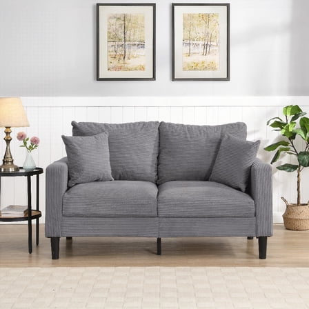 Modern Simple 57" Gray Upholstered Loveseat Sofa with Wooden Frame