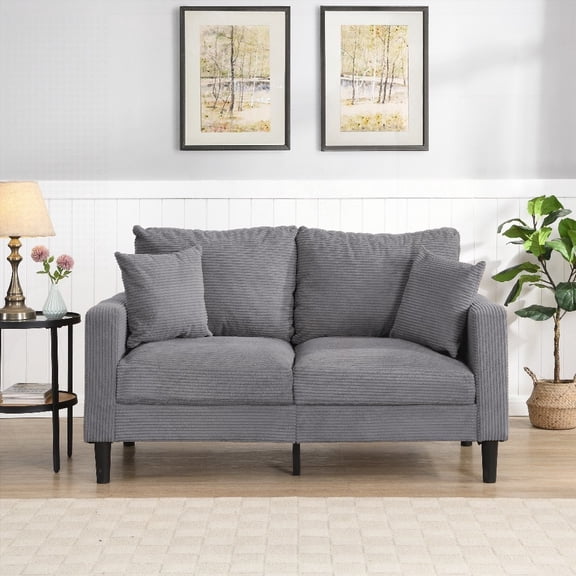 Modern Simple 57" Gray Upholstered Loveseat Sofa with Wooden Frame