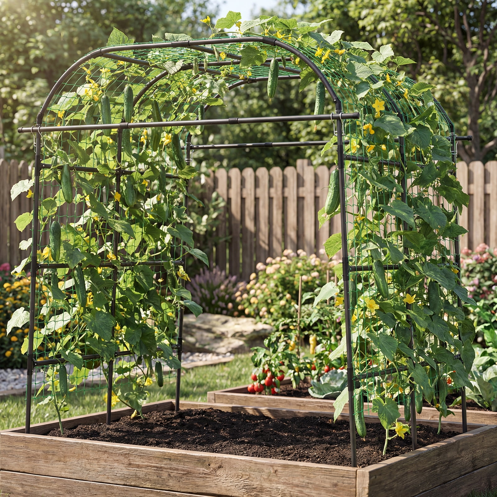Costway Metal Garden Arch Trellis for Climbing Plants Outdoor, Wide Cucumber Trellis
