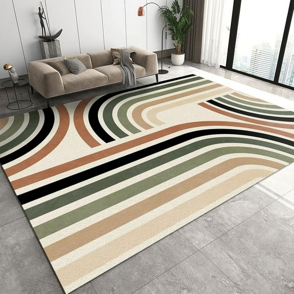 Boho Nordic Rainbow Area Rug, Geometry Bedroom Large Rug, Indoor Non-Slip Kids Washable Carpet for Bedroom Living Room Office Interior Decoration,4x5ft