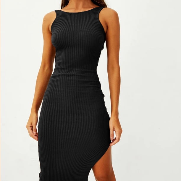 Vestidos de playa para mujer vestidos casuales sexys de punto para boda de cóctel (negro L) FLhrweasw Para estrenar