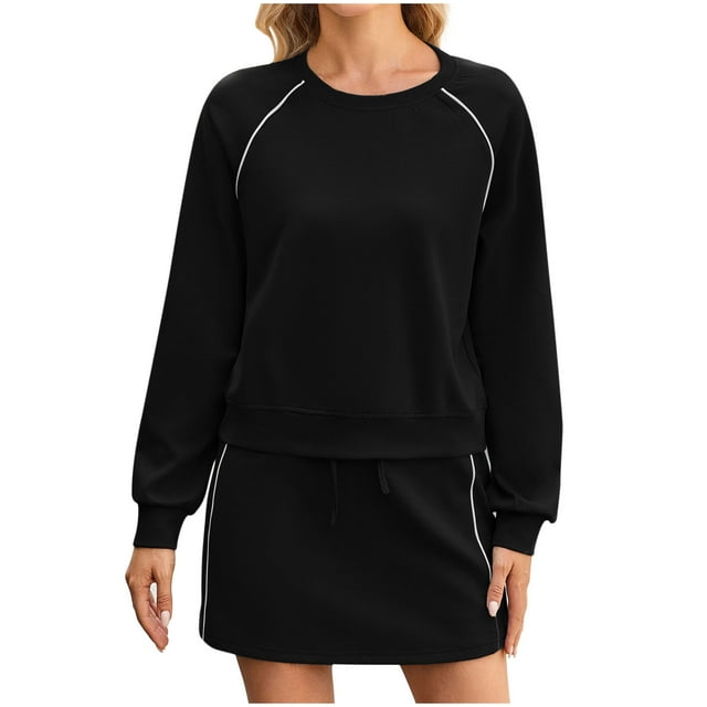 Npasoilc Robes pour Femmes Mode Haut à Manches Longues et Jupe Courte de Tennis Ensemble Jupe Décontracté Confortable
