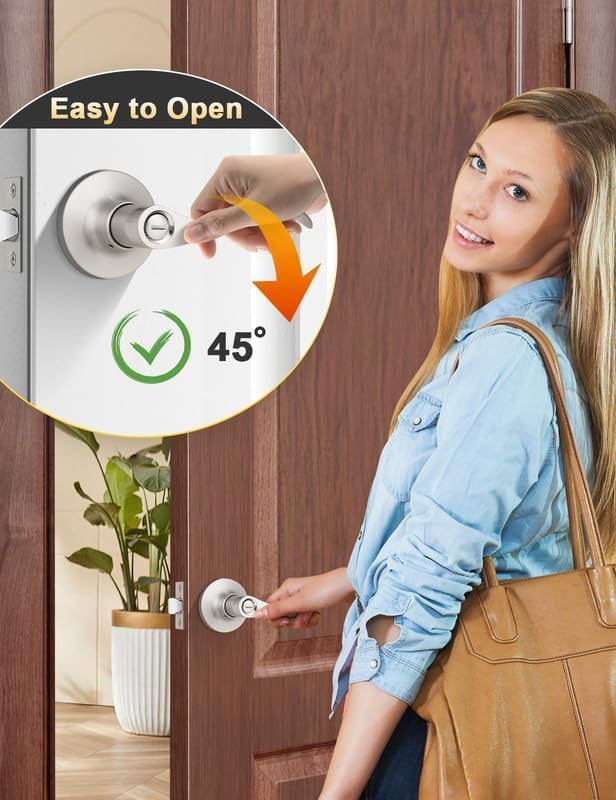 3 Pack Satin Nickel Privacy Door Lever, Modern Interior Door Knobs Locks for Bedroom and Bathroom, Heavy Duty Door Handle, Reversible Wave Lever Handle