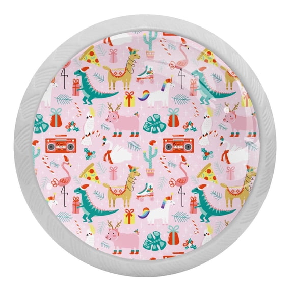 4PCS Round Unicorn Cabinet Fluorescence Knob Glowing in the Dark Furniture Drawer Pulls Handle with Screws