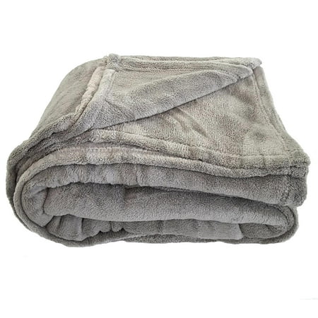 Luxury Grey Faux Fur Throw Blanket and Back Fleece ...