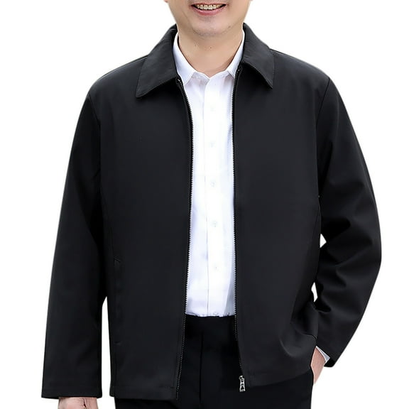 JIKNTTR Men's Relaxed Fit Lightweight Jacket Solid Color Lapel Zipper Everyday Casual Travel Jacket Long Jacket Lightweight Cotton Overcoat