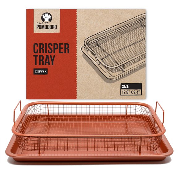 Chef Pomodoro Copper Crisper Tray for Oven, 2-Piece Set(Rectangle - Large)
