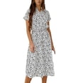 thumbnail image 3 of Fartey Chiffon Midi Dresses for Women Casual Short Sleeve Button Up Dress Drawstring Waist A-Line Dresses Printed Beach Sundress Clear XL, 3 of 7