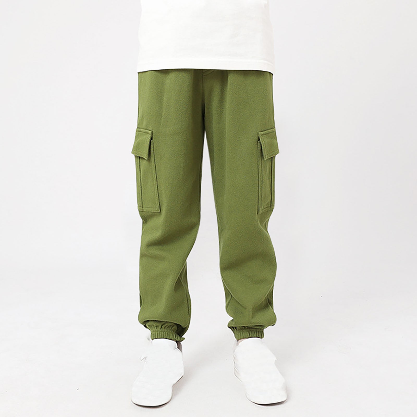 CYRBOKO Boys Sweatpants Loose Cotton Elastic Waist Casual Athletic Pants Army Green Size 12-13 T